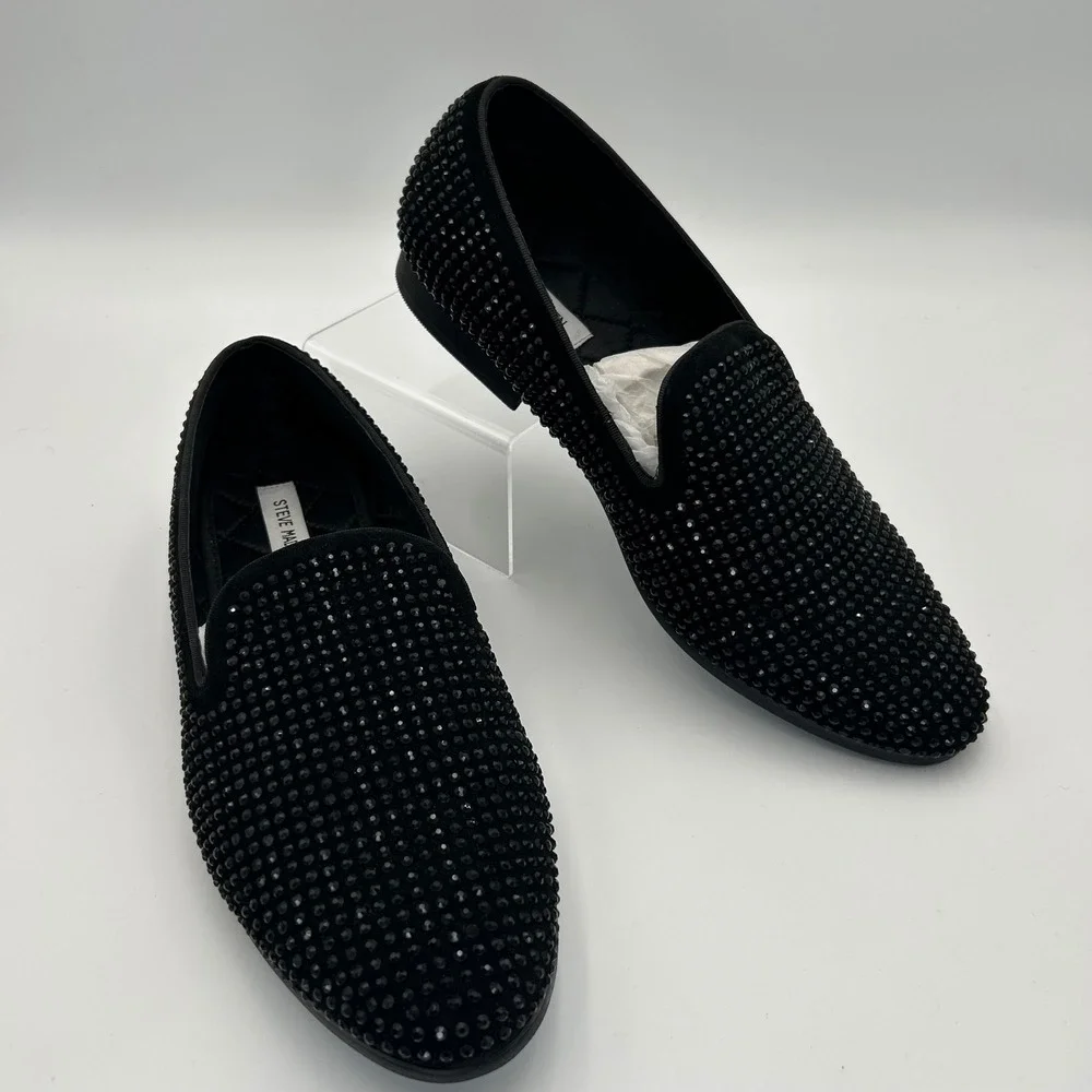 Steve Madden Black Rhinestone Loafers Mens 12 Caviarr Dress Shoes Formal Comfort